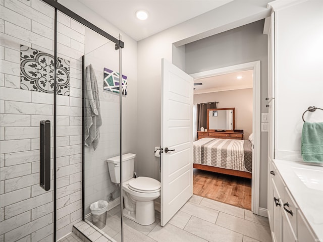 8675 Pebble Creek Dr, Newburgh, IN 47630 - ensuite bathroom with a shower stall, vanity, recessed lighting, and tile patterned floors