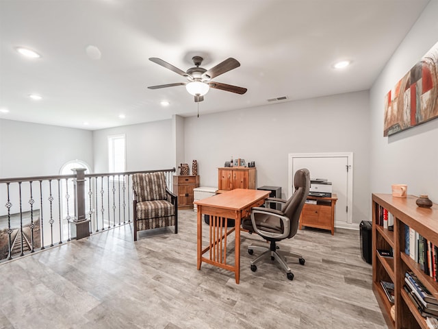 8675 Pebble Creek Dr, Newburgh, IN 47630 - office featuring ceiling fan, recessed lighting, and wood finished floors