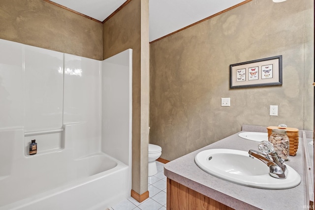 32750 Deer Watch Ct, New Carlisle, IN 46552 - bathroom featuring tile patterned floors, double vanity, and shower / washtub combination