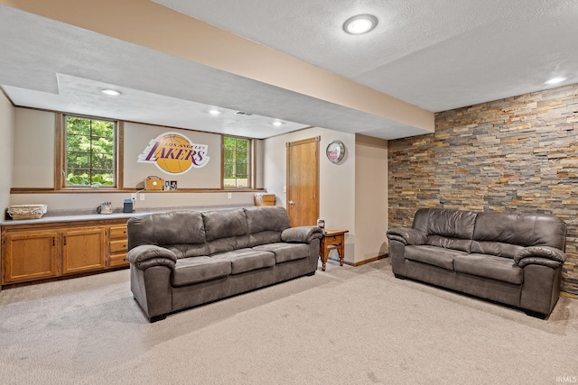 32750 Deer Watch Ct, New Carlisle, IN 46552 - living area with light colored carpet, plenty of natural light, a textured ceiling, and recessed lighting