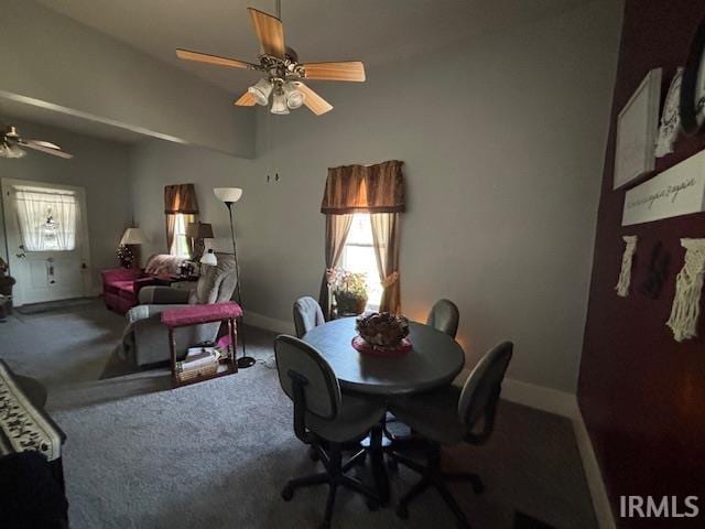 307 N Madison Ave, Fowler, IN 47944 - carpeted dining area featuring ceiling fan and baseboards