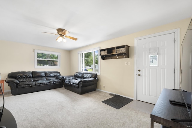 2606 Prairie Grove Dr, Fort Wayne, IN 46809 - carpeted living room featuring ceiling fan and baseboards