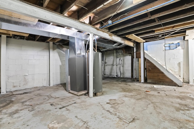 407 W Branning Ave, Fort Wayne, IN 46807 - unfinished basement with water heater, heating unit, and stairway