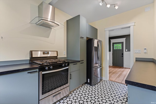 1060 Woodward Ave, South Bend, IN 46616 - kitchen with stainless steel appliances, dark countertops, light flooring, and gray cabinetry