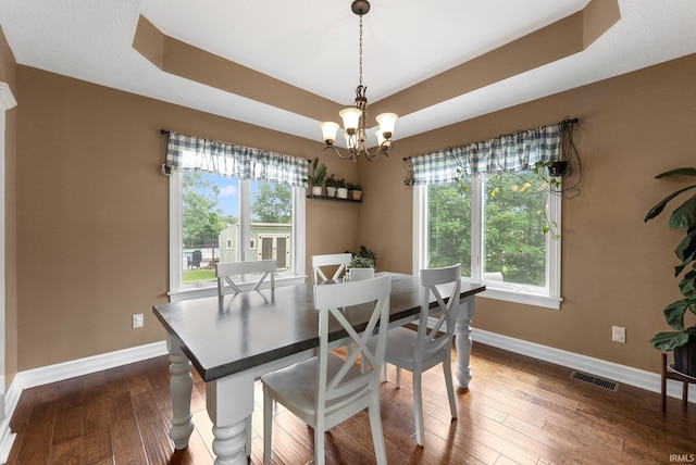 1176 W Whitetail Dr, Columbia City, IN 46725 - dining space featuring plenty of natural light, a chandelier, dark wood finished floors, and a raised ceiling