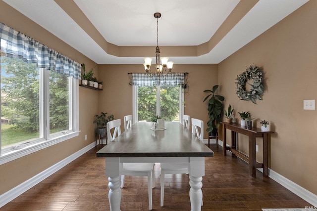 1176 W Whitetail Dr, Columbia City, IN 46725 - dining area with a chandelier, dark wood-style flooring, and a raised ceiling