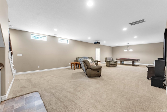 1176 W Whitetail Dr, Columbia City, IN 46725 - carpeted living area with billiards table and recessed lighting
