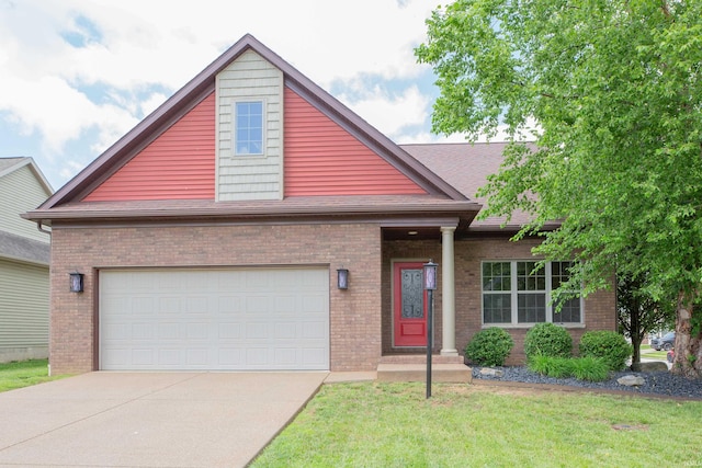 15442 Aj Dr, Evansville, IN 47725 - view of front of home featuring brick siding, concrete driveway, a front yard, and a garage