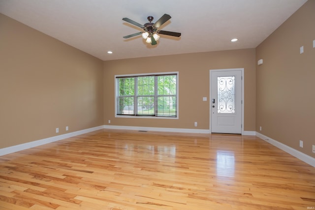 15442 Aj Dr, Evansville, IN 47725 - foyer with light wood-type flooring, ceiling fan, and recessed lighting