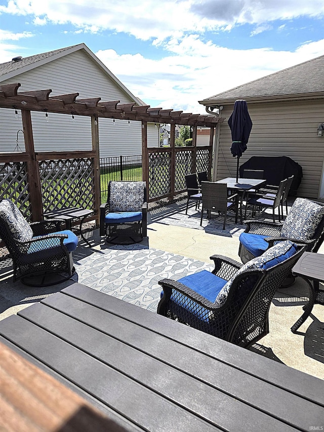 3520 Lintel Dr, West Lafayette, IN 47906 - deck with a pergola, a patio, outdoor dining area, and an outdoor hangout area