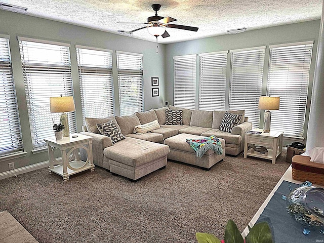 3520 Lintel Dr, West Lafayette, IN 47906 - carpeted living room featuring a ceiling fan and a textured ceiling