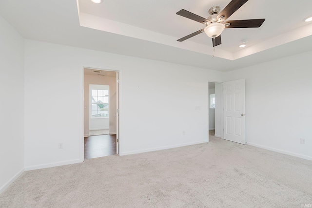 17951 Paula Walk, Westfield, IN 46074 - carpeted empty room featuring ceiling fan, a tray ceiling, and recessed lighting