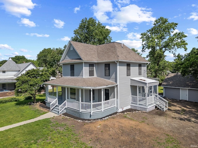 809 E 5th St, Fowler, IN 47944 - view of front facade featuring a porch, dirt driveway, a front lawn, and a shingled roof