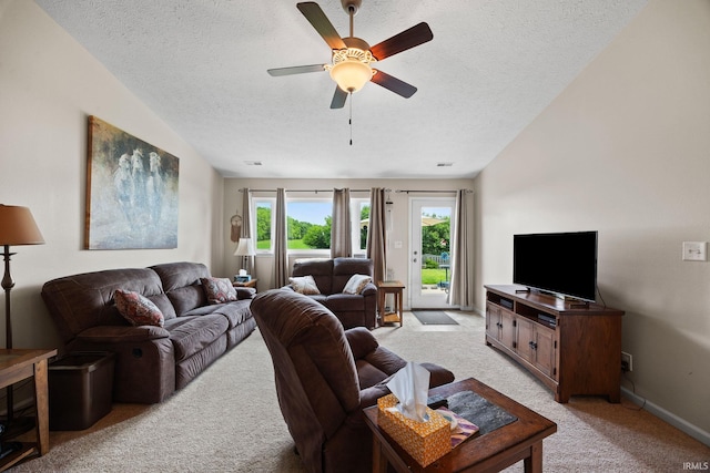 807 Percheron Pl, Lafayette, IN 47905 - living area with light carpet, a ceiling fan, and a textured ceiling