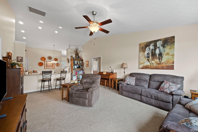 807 Percheron Pl, Lafayette, IN 47905 - carpeted living area featuring ceiling fan, recessed lighting, and vaulted ceiling