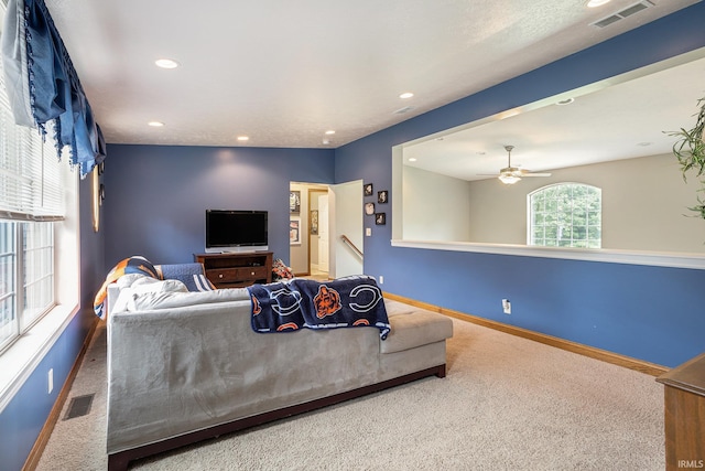 58380 Ash Rd, Osceola, IN 46561 - carpeted living room featuring recessed lighting and ceiling fan