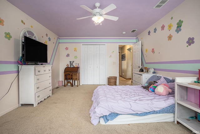 58380 Ash Rd, Osceola, IN 46561 - bedroom featuring light carpet, a closet, and ceiling fan