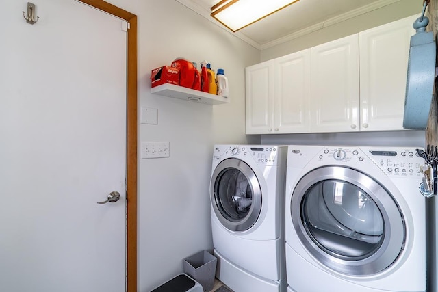 280 Ln 230 Jimmerson Lk, Angola, IN 46703 - laundry area featuring washing machine and dryer, cabinet space, and crown molding