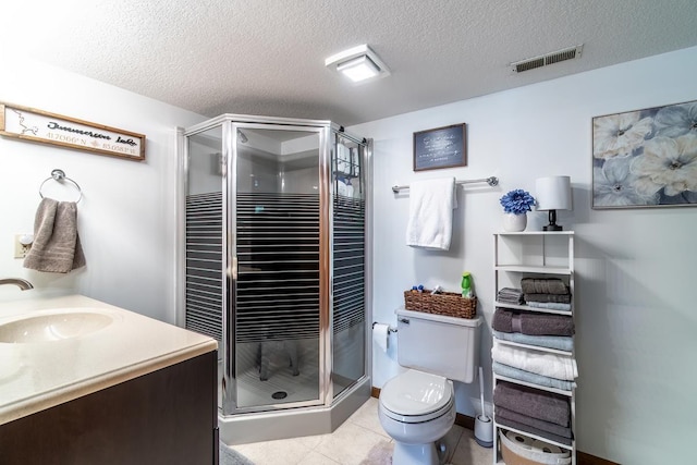 280 Ln 230 Jimmerson Lk, Angola, IN 46703 - full bathroom featuring a stall shower, a textured ceiling, tile patterned flooring, and vanity