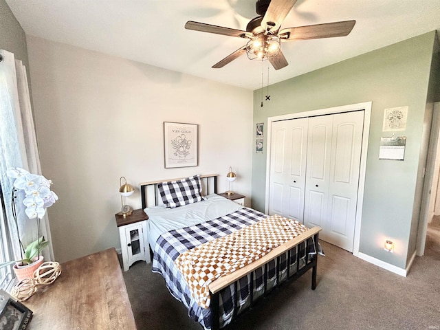 3607 Regatta Dr, Lafayette, IN 47909 - bedroom with carpet, a closet, and ceiling fan