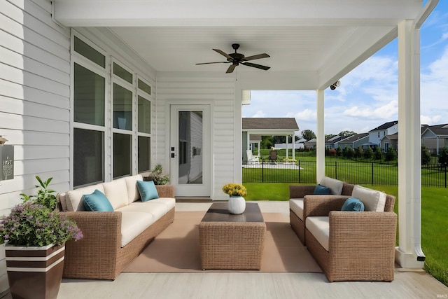 323 Haddington Ln, Lafayette, IN 47905 - view of patio featuring an outdoor hangout area and a ceiling fan