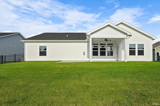 323 Haddington Ln, Lafayette, IN 47905 - back of house featuring a ceiling fan and a shingled roof