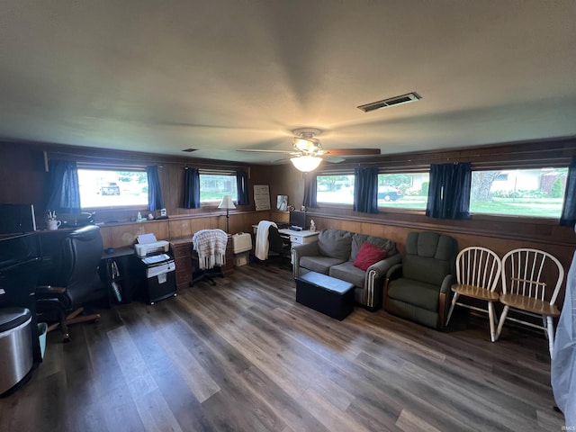 406 Twillo Run Dr, New Haven, IN 46774 - living area featuring dark wood-style flooring and ceiling fan