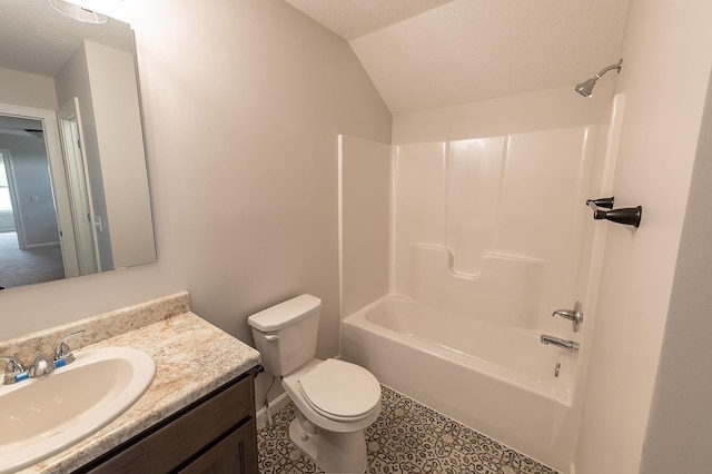 5205 Pigeon Creek Ct, Fort Wayne, IN 46825 - full bath with vanity, vaulted ceiling, washtub / shower combination, and a textured ceiling