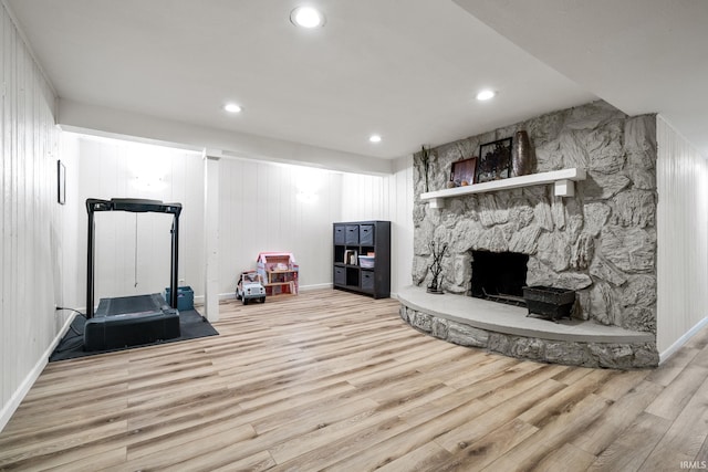 51881 Currant Rd, Granger, IN 46530 - exercise room featuring wood finished floors, a fireplace, and recessed lighting