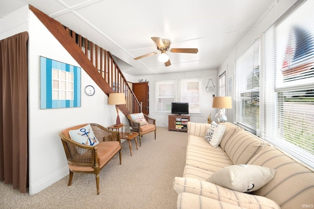 387 Ems T26 Ln, Leesburg, IN 46538 - living area with carpet, ceiling fan, and stairway