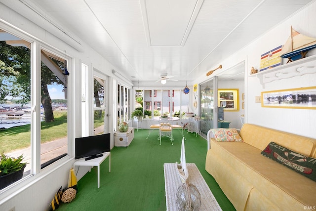 387 Ems T26 Ln, Leesburg, IN 46538 - sunroom / solarium featuring plenty of natural light, a ceiling fan, and outdoor lounge area