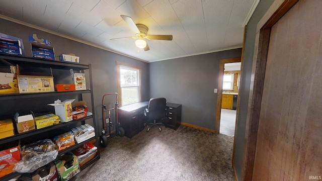 1219 Oakland St, Fort Wayne, IN 46808 - carpeted office featuring crown molding and ceiling fan