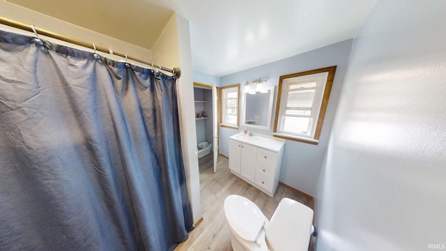 1219 Oakland St, Fort Wayne, IN 46808 - bathroom with vanity, wood finished floors, and curtained shower