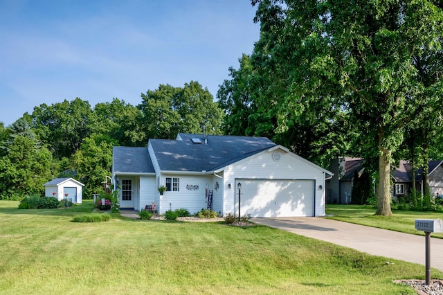 27222 Country Lake Ln, Elkhart, IN 46514 - ranch-style house featuring a garage, a front yard, concrete driveway, and a shingled roof