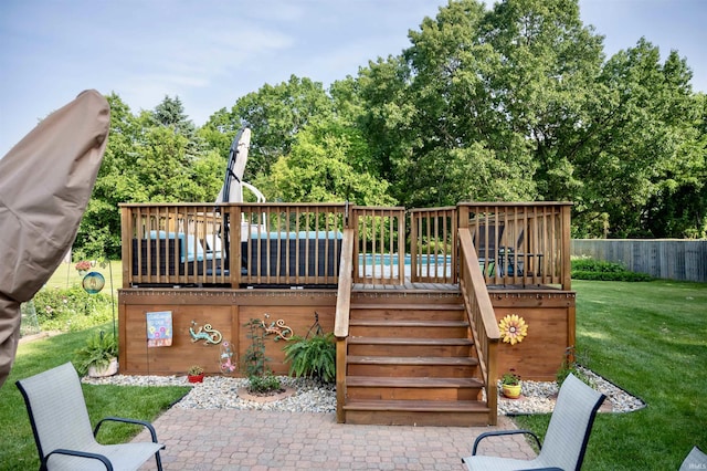 27222 Country Lake Ln, Elkhart, IN 46514 - wooden deck with stairs and view of wooded area