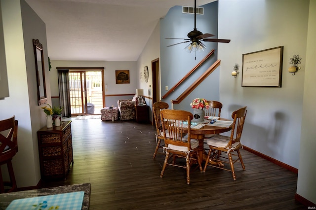 27222 Country Lake Ln, Elkhart, IN 46514 - dining area with a ceiling fan, wood finished floors, and vaulted ceiling