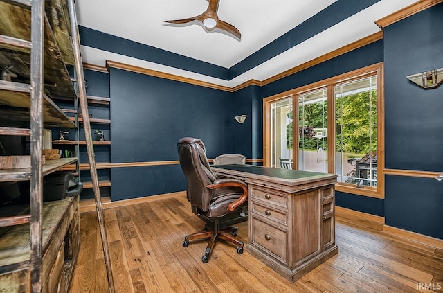 55623 Little Creek Ln, Middlebury, IN 46540 - office space featuring a ceiling fan, hardwood / wood-style flooring, and vaulted ceiling