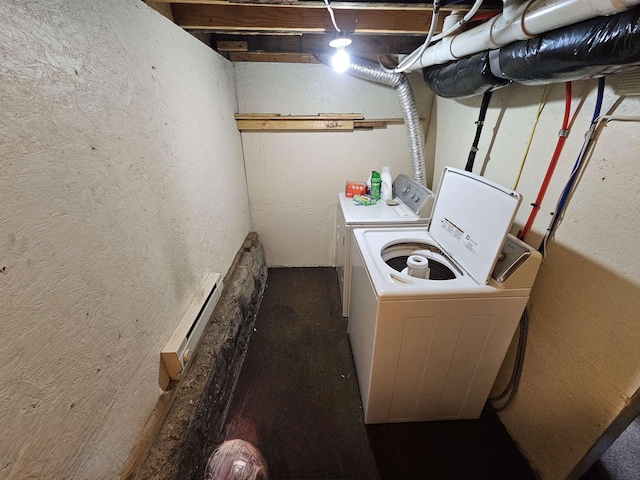 295-297 W Main St, Wabash, IN 46992 - washroom featuring independent washer and dryer, a baseboard radiator, and a textured wall