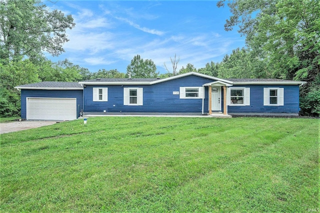 17725 Douglas Rd, South Bend, IN 46635 - ranch-style house featuring dirt driveway, a garage, and a front yard