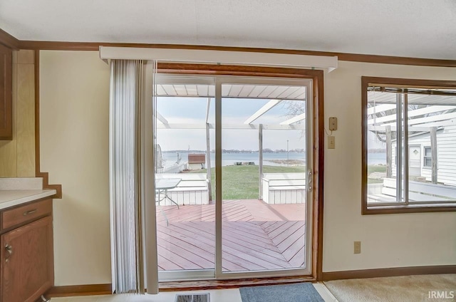 1049 Chapman Lake Dr, Warsaw, IN 46582 - doorway with a water view and carpet