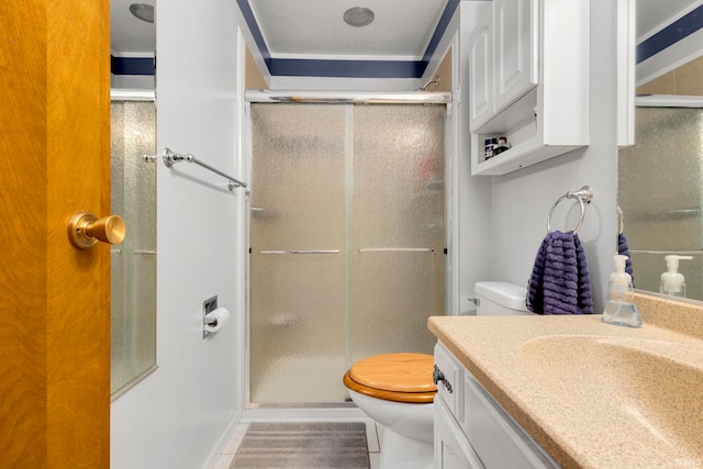 16123 County Road 18, Goshen, IN 46528 - full bath featuring vanity, a stall shower, and wood finished floors