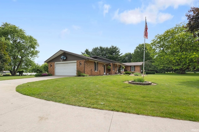 16123 County Road 18, Goshen, IN 46528 - ranch-style house with brick siding, an attached garage, driveway, and a front yard