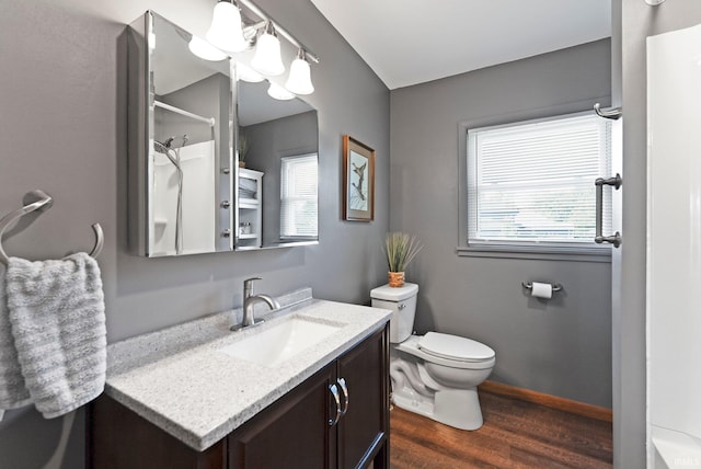 1123 E Gump Rd, Fort Wayne, IN 46845 - bathroom featuring wood finished floors, vanity, plenty of natural light, and a shower