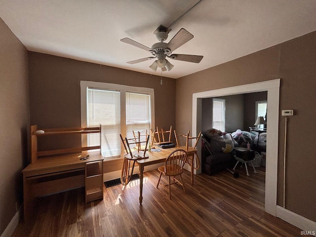 2307 Linden Ave, South Bend, IN 46628 - dining area featuring dark wood finished floors, a desk, and ceiling fan