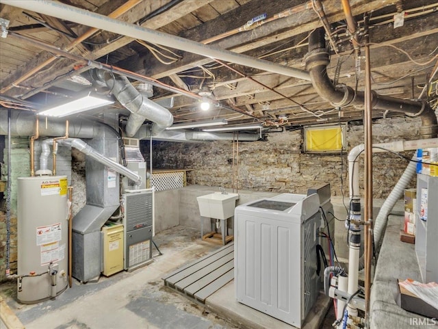 1310 W Jefferson Blvd, Fort Wayne, IN 46802 - unfinished basement with water heater, washer / clothes dryer, and heating unit
