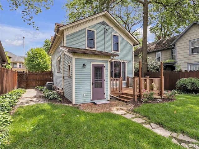 1310 W Jefferson Blvd, Fort Wayne, IN 46802 - back of property with a wooden deck and a fenced backyard