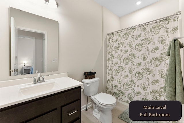 1114 Mosaic St, Huntertown, IN 46748 - bathroom featuring vanity, a shower with curtain, and tile patterned floors