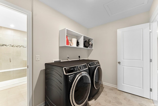 1114 Mosaic St, Huntertown, IN 46748 - washroom with washer and clothes dryer and attic access