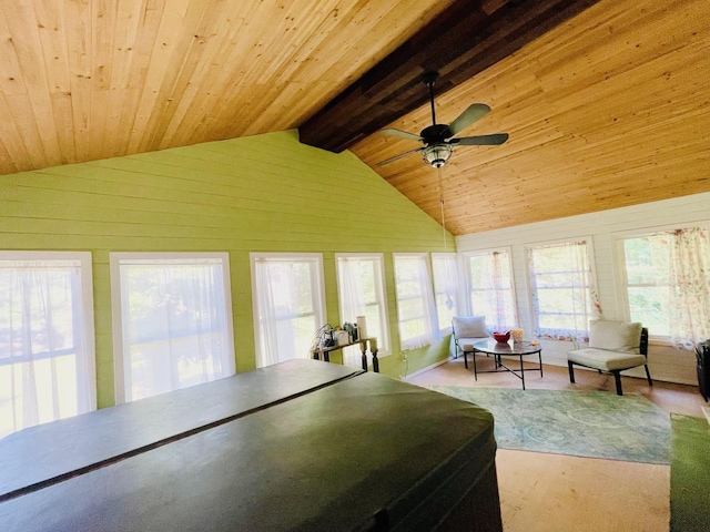 7640 Union Rd, Plymouth, IN 46563 - rec room featuring vaulted ceiling, ceiling fan, and wooden ceiling