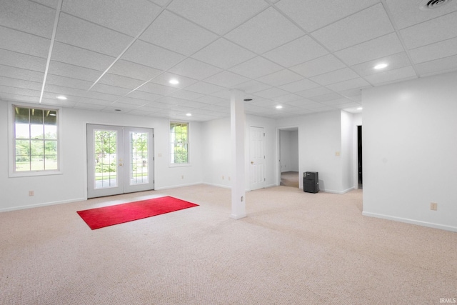 26973 Water Edge Dr, Elkhart, IN 46514 - below grade area featuring carpet, french doors, recessed lighting, and a drop ceiling